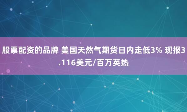 股票配资的品牌 美国天然气期货日内走低3% 现报3.116美元/百万英热