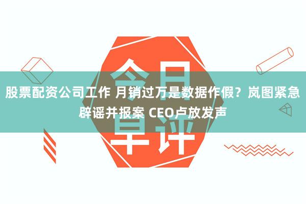 股票配资公司工作 月销过万是数据作假？岚图紧急辟谣并报案 CEO卢放发声